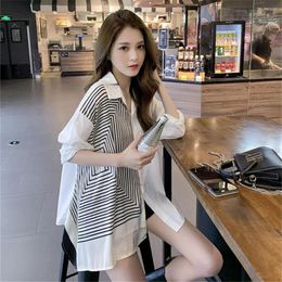 Women's Blouses Long Sleeve T-shirts White Shirt Casual Plaid Tops Striped Spring Autumn Plus Size Women Clothing 2023 Ladi