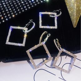 Dangle Earrings 2023 Korean Fashion Rhinestone Geometry Rectangle Drop For Women Trend Piercing Hanging Earring Jewellery Gift Female