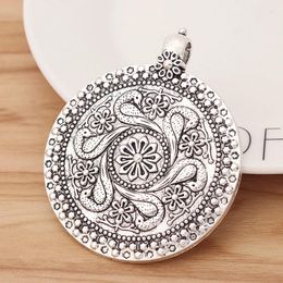 Pendant Necklaces 2 Pieces Tibetan Silver Large Boho Medallion Round Charms Pendants For DIY Necklace Jewellery Making Finding Accessories