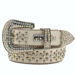 New Arrival Rhinestone Custom Stylish bb belt White Customised Rhinestone Belt Large Waist Crystal Studded Leather Diamond Belt