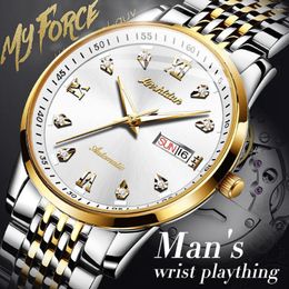 Wristwatches TAXAU Mechanical Watch For Men Luxury Classic Roman Calendar Stainless Steel Waterproof Wristwatch Self-Wind Simple Homme Clock