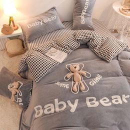 Bedding sets Warm Soft Velvet Flannel Fleece Cute Stereoscopic Toy Bear Bedding Set Double Duvet Cover Set Bed Sheet Pillowcases Home Textile 231110