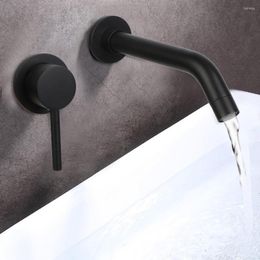 Bathroom Sink Faucets Wall Mounted Bath Mixer Matte Black Brass Faucet Cold Water Wash Basin Swivel Spout Tap