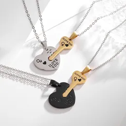 Pendant Necklaces Exquisite Double Heart-Shaped Key Stainless Steel Necklace For Men And Women Romantic Valentine's Day Jewelry Gift