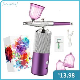 Face Care Devices Mini Airbrush Kit With Compressor MultiFunction Art Painting Nano Spray Gun Nail Cake Decorating Makeup Tattoo Sprayer 231110