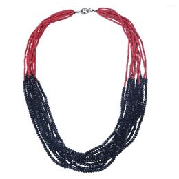 Chains Trendy Ten Layers Black Crystal Red Glass Bead Necklace Fashion Jewellery For Woman And Party