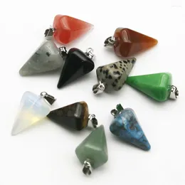 Pendant Necklaces Natural Crystal Semi-precious Stone Hexagon Clavicle Necklace Conical Spirit Pendulum Face Warhead Accessory Sell 10Pcs