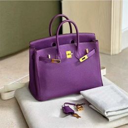 Leather Platinum Real Bag Designer Sea Anemone Purple 2024 Autumn and Winter Premium Commuting Handbag Large Capacity Tote