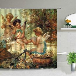 Angels in Heaven Shower Curtain Set Polyester Fabric Machine Washable Printed Background Wall Curtains for Bathroom Home Decor 2102712