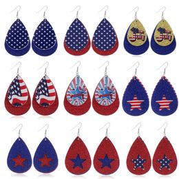 Dangle Chandelier Independence Day Flag Leather Earrings USA American FivePointed Star Multilayer PU Jewelry Stripe Teardrop Statement Earrings Z0411