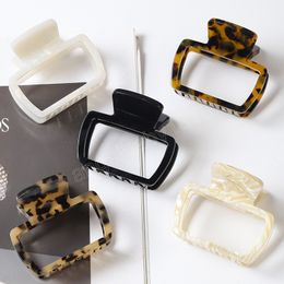 6.4cm Fashion Women Acetate Hair Clips Elegant Leopard Print Hollow Out Square Hair Claw Girls Hair Accessories