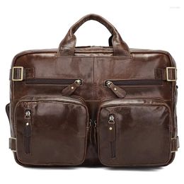 Briefcases Formal Brand Desinger Black Leather Briefcase Shoulder Bag For Laptop Notebook Genuine Tote Bagpack 3 In 1
