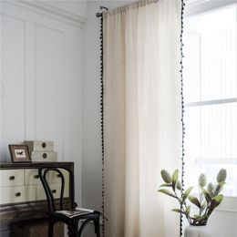 Curtain 1.5M Width Solid Colour Bedroom Tulle Living Room Decor Bay Window With Vintage Tassels