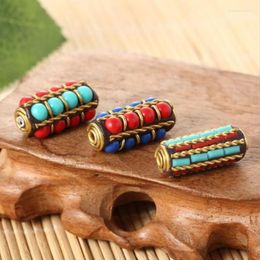 Beads 3pcs Vintage Tibetan Nepal Long Cylindrical Metal Pendant Handicraft Accessories Necklace For Jewellery Making