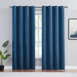 Curtain Navy Blackout Window Curtains 84" Long For Bedroom Velvet-Like Soft Thermal Insulated Drapes Grommet 1 Panel