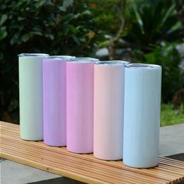 Sublimation Straight Tumblers 20oz UV Color Changing in the Sun Cup Stainless Steel Coffee Mugs Insulation Thermal Transfer Water Bottl Blku