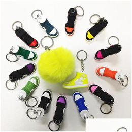 Designer Mini Sile 3D Sneaker Pompom Keychain Men Women Kids Key Ring Gift Shoes Keychains Handbag Chain Basketball Rabbit Hair Drop D Dhrcp