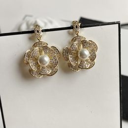 2023 Luxury fashion women stud designer camellia full drill pearl stud earrings Jewellery layer upon layer to form a flower shape no box