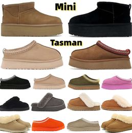 2023 Tasman Tazz Slippers Boots Chestnut Fur Slides Sheepskin Shearling Mules Women Men Ultra Mini Platform Boot Slip-on Shoes Suede Comfort Fall Winter Boois Dailye