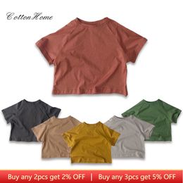 T shirts Summer Children Solid Color Cotton Tees for Kids Fashion Boys Girls Short Sleeve Top 2 7T Clothes Healthy 230411