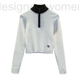 Damenpullover Designer Fadan M 2023 Neue Stickerei Kontrastfarbe Reißverschluss Stehkragen Strickwaren Short Fit Underlay Sweater D65D