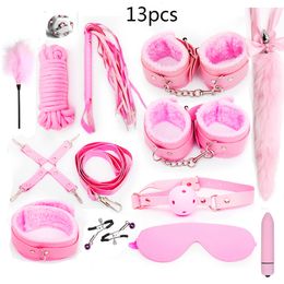 Cockrings Sexy Leather BDSM Kits Plush Bondage Set Handcuffs Games Whip Gag Nipple Clamps Toys For Couples Exotic Accessories 230411