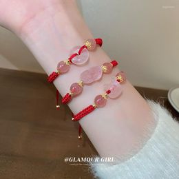 Charm Bracelets Jade Pink Crystal Geometric Red Rope Bracelet Small Fashion Creative Boudoy Hand Jewellery Female