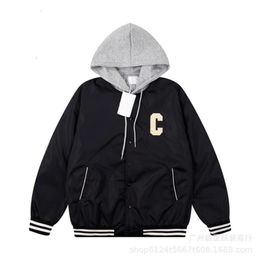 High Edition c Family 23 Autumn/winter New Embroidered Loose Fit Men's and Women's Inner Ribbed Cotton Hooded Baseball Jacket