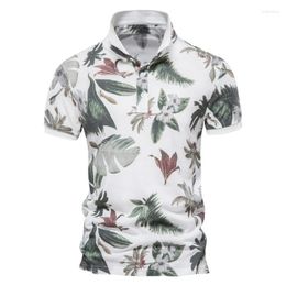 Men's Polos Men Top Loose Summer Casual Fashion Business Neck Home Short-sleeved Pullover Large Size Button Leaf Print ShirtMen's Men'sMen's