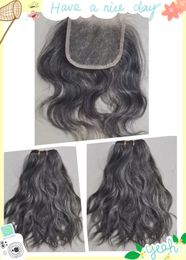 Short grey human hair bundles with lace closure real brazilian hair extension salt and pepper silver darker gray bundles with 1pcs closure 4x4 10inch weave 100gx2