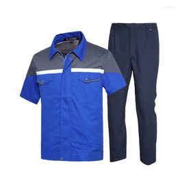 Men's Tracksuits Summer Short Sleeve Work Uniform For Men Factory Warehouse Workshop Mechanist Welding Clothes Reflective Strip