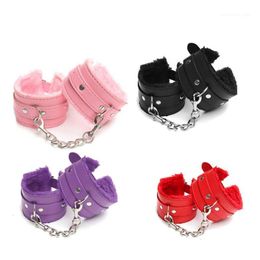 Adult Toys Soft Fluffy Wrist Handcuffs Bracelet Leather Role Play Exercise Bands Adjustable 230411