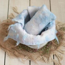 Blankets Zealand Wool Felted Blanket Pillow 2pcs Set Born Pography Backdrop Basket Filler Po Props Hand Made Woollen