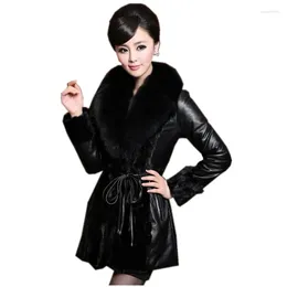 Women's Leather ZXRYXGS Elegant Premium Soft Pu Coat Imitation Fur Collar Medium Long Jacket 2023 Autumn Winter Fashion