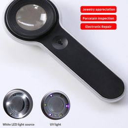 Magnifying Glasses 60X Handheld Magnifying Glass USB C Rechargeable 6 LED light Reading 30mm Lens High Magnification circuits jewellery Jade 230410