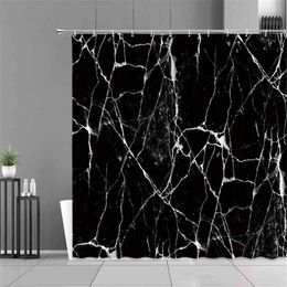 Black Marble White Stripe Printing Shower Curtain Modern Simplicity Home Bathroom Decor Cloth Waterproof Bath Curtains Screen 21091950