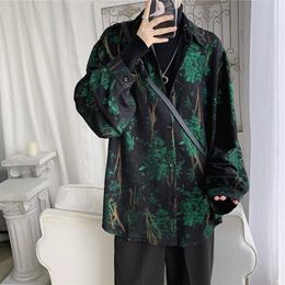 Men's Casual Shirts shirt men spring autumn retro Retro temperament rose printed long-sleeve shirts Korean fashion loose male casual oversized coat 230411