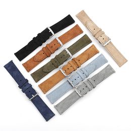 Watch Bands Onthelevel Genuine Leather Suede Watch Strap Leather Retro Watchband 18mm 19mm 20mm 22mm Gray Blue Watch Accessories #BF 230411