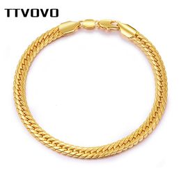 Charm Bracelets TTVOVO Mens Snake Chain Bracelets for Women Men Gold Colour 6MM 22CM Wide Big Chunky Cuban Link Charm Chain Bangle Hiphop Jewellery 230410