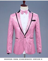 Men's Suits Blazers Pink Sequin One Button Dress Blazers Brand Nightclub Prom Men Suit Jacket Wedding Stage Singer Costume Bowtie Include 231110