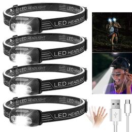 Head lamps LED Headlamp USB Rechargeable Sensor Head Lamp with Built-in Battery Mini Waterproof Head Flashlight for Outdoor Camping Hiking P230411