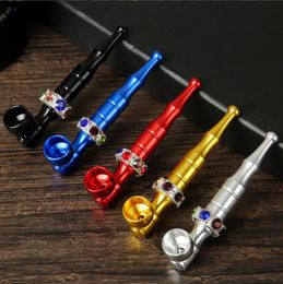 Smoking Pipes Aluminium alloy pipe with diamond multi-color cigarette rod metal cigarette set in stock wholesale, convenient and detachable for cleaning