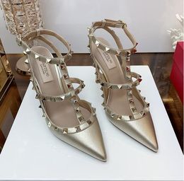 sandal spike shoes occupational studded spikes shoes slender fashion sandals women high heels shoes luxurys casual shoes designer gold matt leather slippers 2023