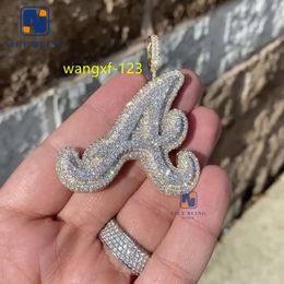 Testador de diamante de alta qualidade, letra de prata 26 inicial A B C D gelado pingente de moissanite personalizado