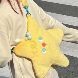 Evening Bags Xiuya Kawaii Soft Plush Shoulder Bag Yellow Star Shape Cute Handbag High Quality Casual Fashion Harajuku Style Crossbody