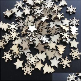 Christmas Decorations 50Pcs Wooden Tree Snowflakes Stars Diy Hanging Ornaments Pendant Table Confetti Home Drop Delivery Garden Fest Dh3Jq