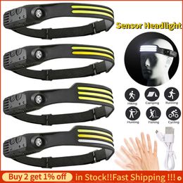 Head lamps Wave Induction Headlamp COB LED Head Lamp with Built-in Battery Flashlight USB Rechargeable Camping Headlamp Torch Work Lighting P230411