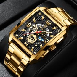 Wristwatches Relogio Masculino Wrist Watches Men Top Brand Luxury Golden Men Watches Gold Big Male Wristwatch Man Square Golden Dial 230410