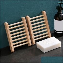 Soap Dishes 1Pcs Natural Wood Dish Bathroom Accessories Home Storage Organiser Bath Shower Plate Durable Portable Tray Holder Drop D Dhwad