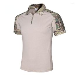 Men's T Shirts 91-95% Cotton Summer Men Short Sleeve T-shirts Camouflage Tops Military Training Frog Suits Outdoor Tshirt With Zipper Collar
